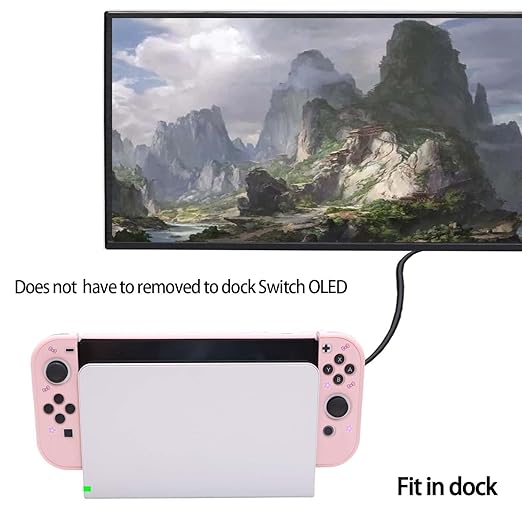 GUTIAL Accessories Bundle for Nintendo Switch OLED - Cute Kawaii NS OLED Accessories kit for Grils Boys Kids with Carrying Case, Cartoon Dockable Cover Case, Screen Protector, Stand - Pink