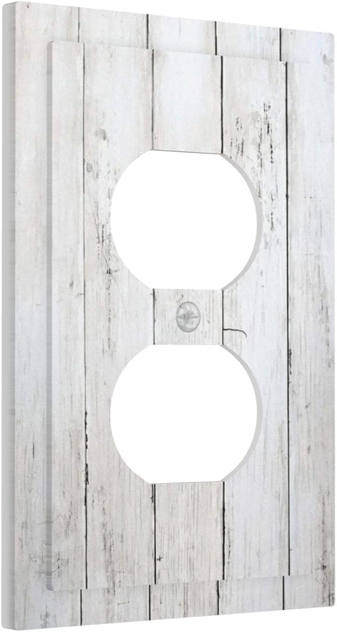 Modern Rustic Wood White Oak Print Outlet Covers 1 Gang Duplex Light Switch Cover Decorative Switch Plates Electrical Receptacle Faceplate Wall Plate for Farmhouse Home Decor