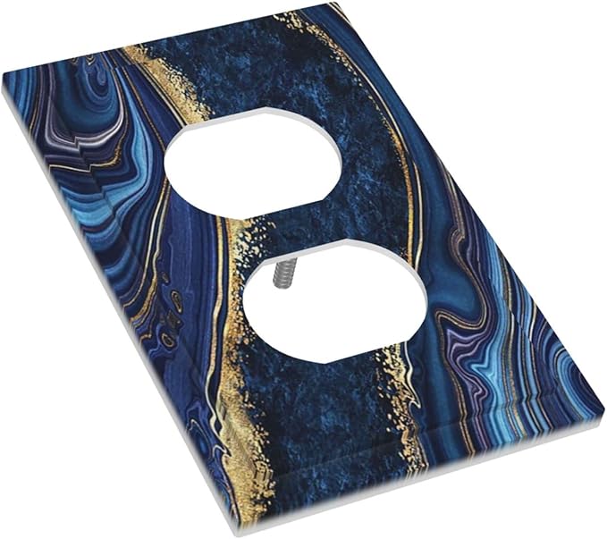 Modern Luxury Navy Blue Marble 1 Gang Outlet Covers Duplex Receptacle Wall Plate Decorative Faceplate Switchplates Abstract Blue Black Gold Marble Gold Foil Boys Men Home Bathroom Decorate Large Size