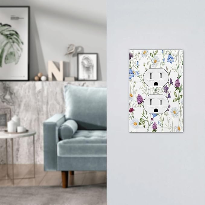 Floral Boho Multicolor Flower Plant Leaves Outlet Covers 1 Gang Duplex Light Switch Cover Decorative Switch Plates Electrical Receptacle Faceplate Wall Plate for Bedroom Living Room Decor