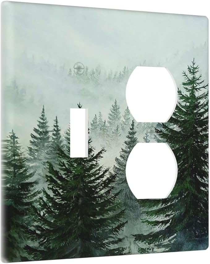 Forest Pinetrees Misty Landscape Nature Wallplates 1 Toggle 1 Duplex Electrical Gfci Faceplate Decorative Light Switch Covers Switch Plate for Bedroom Farmhouse Decor