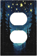 Outlet Covers Blue Starry Sky Forest Painted Star Pine Tree Oil Painting 1 Gang Duplex Electrical Receptacle Faceplate Light Switch Cover Wall Plate Decorative Switch Plates for Bedroom