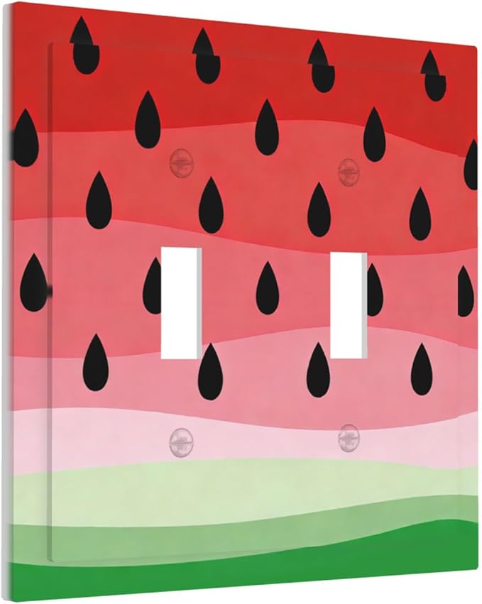 Gradient Watermelon Slice & Seeds Double Toggle Switch Cover - 2-Gang Standard US Size Summer Freshness Playful Fruit Design Light Switch Covers for Kitchen Decor