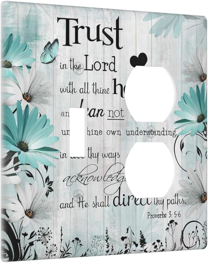 Rustic Teal Daisy Bible Verse Wooden Inspirational Quote Wallplates 1 Toggle 1 Duplex Switch Plate Electrical GFCI Faceplate Decorative Light Switch Covers for Bedroom Living Room Decor