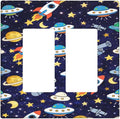 Decorative Outlet Covers Blue Space-themed Rocket Spaceship 2 Gang Light Switch Cover Plate Double Rocker Wall Plates for Electrical Outlets Switch Plate Covers for Children's Room Decor