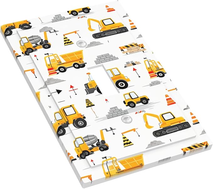 Construction Vehicles & Trucks Light Switch Plate, 1-Gang Toggle Wall Plate for Boys Bedroom