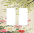 Decorative Outlet Covers Garden Flowers Green Leaves And Butterflies 2 Gang Double GFCI Rocker Electrical Wall Panels Light Switch Cover Plate for Bedroom Cabin Decor