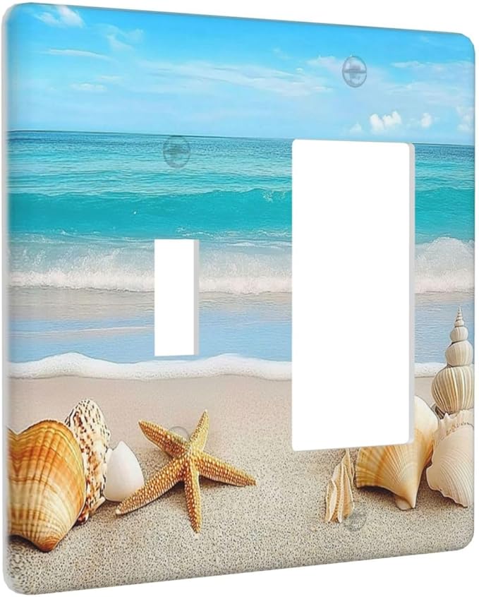 Outlet Covers Seashells Beach Starfish Scallop 1 Toggle 1 Rocker Combination Decorative Wall Plate Electrical Switch Plates Light Switch Cover Plate For Bathroom Home Decor