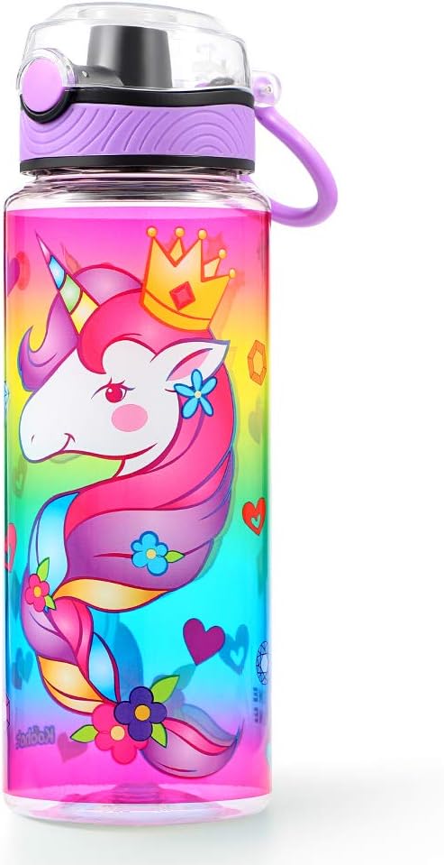 Home Tune Cute Water Bottle for School Kids Girls, BPA FREE Tritan & Leak Proof & Easy Clean & Carry Handle, 23oz/ 680ml - Unicorn