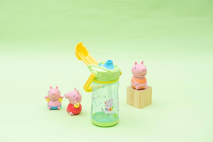 Zak Designs Peppa Pig Beacon Kid Water Bottle for Travel or At Home, 12oz Plastic is Durable and Leak-Proof with Liquid Lock Spout, Cover, Carry Handle, Protective Base (Peppa, George)