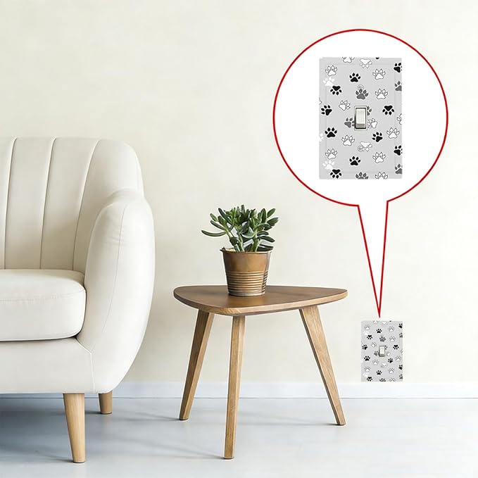 Monochrome Paw Print 1-Gang Toggle Light Switch Plate, Minimalist Dog Lover's Pet Paws Neutral Tone Decorative Wall Plate for Pet Owners Decor