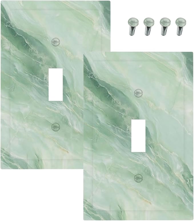 Outlet Covers Green Marble Luxury Abstract 1 Gang Duplex Light Switch Cover Plate Decorative Wall Plates Electrical Switchplate Receptacle for Bathroom Bedroom Decor（2 Pack）