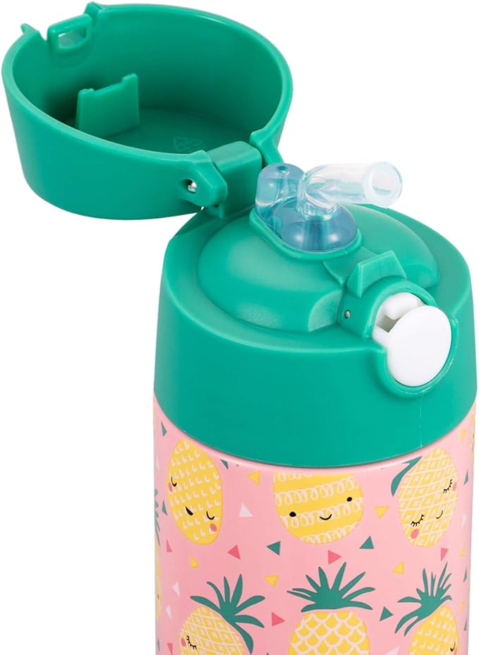Snug Insulated Kids Water Bottle with Straw & Spout – Double-Wall Stainless Steel, Leakproof, Easy-Flip Lid – For School, Travel, Toddlers & Big Kids - Pineapples, 12oz