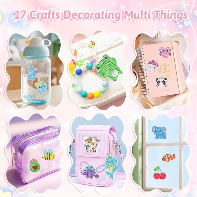 EAPHANT Diamond Art Kits for Kids, Gem Keychains and Stickers Painting Gifts for Girls Ages 4-8 8-12, Arts and Crafts Toys for Kids with 17 Designs