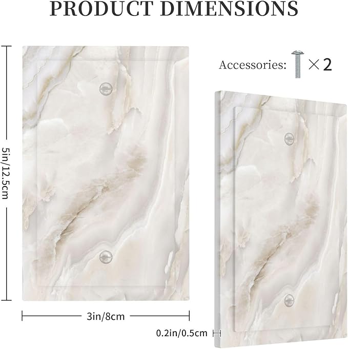 Abstract Luxury White Marble Texture Light Switch Cover Plate 1 Gang No Device Blank Electrical Wall Plates Faceplate Decorative Switch Plate Covers for Bathroom Kitchen Living Room Decor