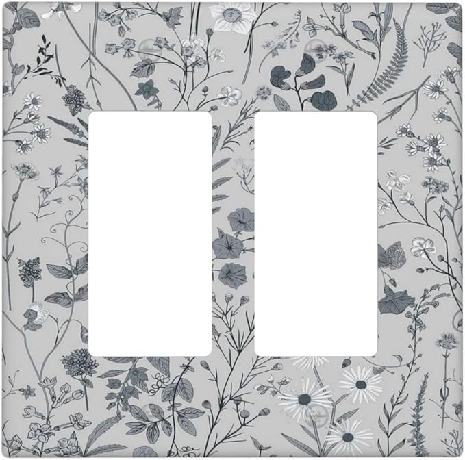 Boho Wild Flowers Farm Floral 2 Gang Rocker Decora Light Switch Cover Decorative Outlet Covers Wall Plate Electrical Faceplate Switchplate GFCI for Bathroom Home Living Room Decor