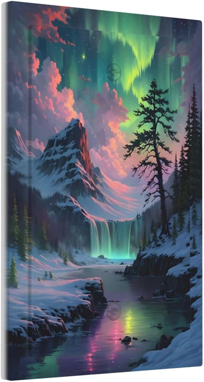 Snow Mountain Aurora Waterfalls Rivers Forest Light Switch Cover Plate 1 Gang No Device Blank Electrical Wall Plates Faceplate Decorative Switch Plate Covers for Bedroom Living Room Decor