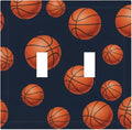 Basketball Double Toggle Switch Cover - 2-Gang Standard US Size Sports Design Navy Blue Light Switch Covers, Vintage Basketball for Boys Room