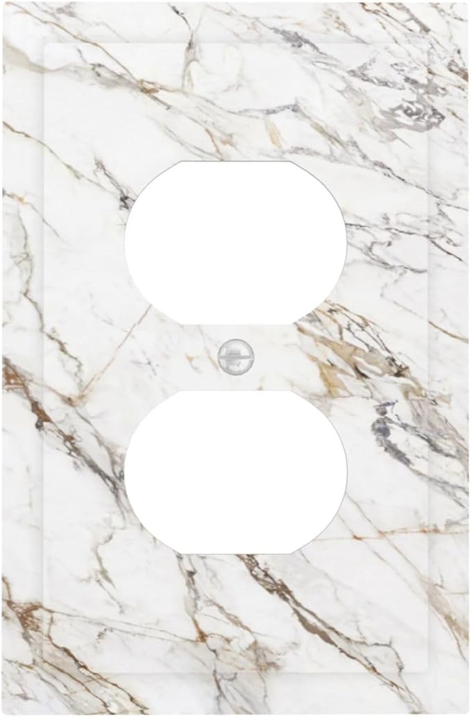 Decorative Outlet Covers White Brown Marble Abstract Modern Luxury 1 Gang Duplex Light Switch Cover Plate Electrical Switch plates WallPlates Socket Covers for Bathroom Kitchen Decor