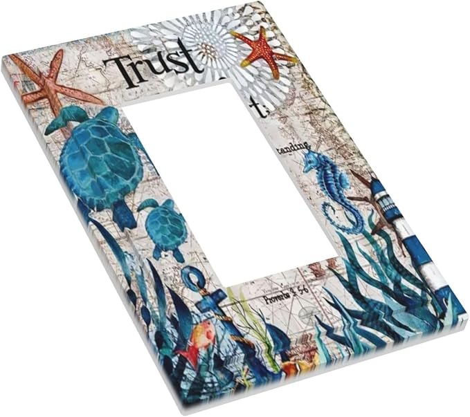 1 Gang Electrical Decora/GFCI Device Wallplate Inspirational Quote Teal Blue Sea Ocean Turtle Nautical Map Beach Coral Single Decorator Rocker Outlet Light Switch Cover Electric Faceplate Dimmer