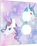 Rainbow Purple/Blue Unicorn 2-Gang 1-Toggle 1-Duplex Device Combination Wallplate Cute Funny Fantasy Animal Dreamy Nursery One Toggle Switch and One Duplex Receptacle Outlet Combo Light Switch Cover