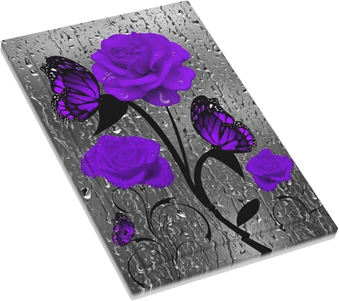 Purple Butterfly Rose Flower 1 Gang Light Switch Cover No Decive Blank Wall Plate Decorative For Girls Teen Kids Boys Bathroom Home Bedroom Art Panel Decorate 5" x 3