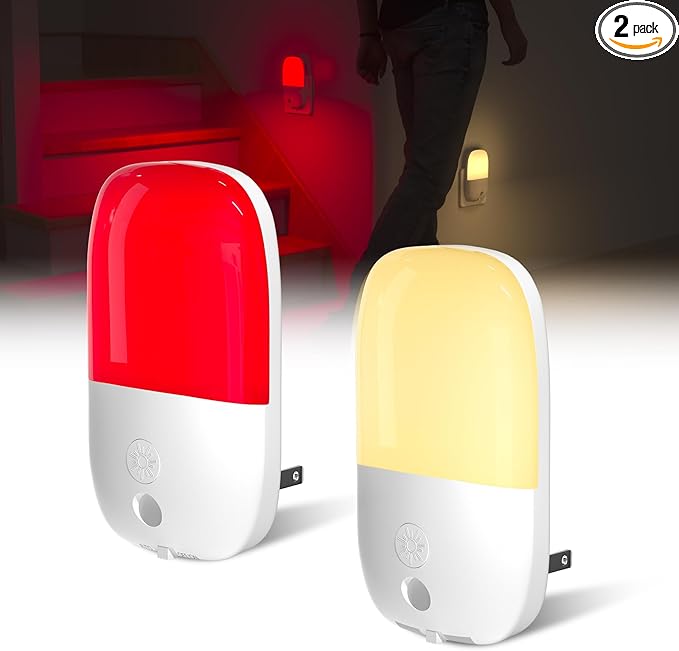 Klarlight 670nm Red LED Night Light for Sleep, Warm White Nightlight for Kid, Dusk to Dawn Sensor, Auto/On/Off Dimmable Night Lights Plug into Wall for Baby, Bedroom, Hallway, Bathroom, 0.5W(2 Pack)