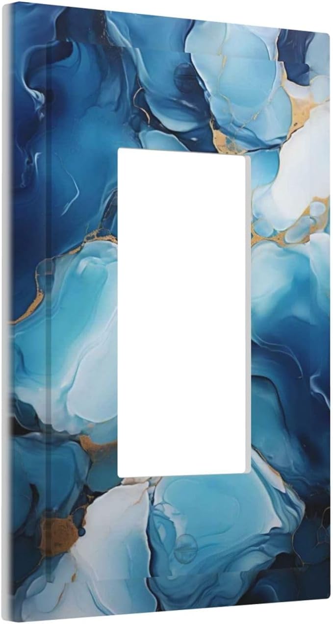 Decorative Outlet Covers Artistic Abstract Blue Marble Gold Line Painted 1 Gang Single Decora GFCI Device Light Switch Covers Plate 1 Rocker Wall Plate Jumbo Switch Cover Plate