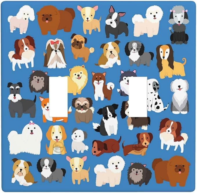 Cute Animal Dogs Puppy Decorative Outlet Cover Double Toggle Light Switch Plate Cover Electricity Receptacles Plates For Home Kitchen Living Bedroom 4.5 * 4.5