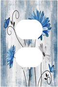 Rustic Teal Blue Daisy Floral Single Duplex Wall Plate Covers Light Switch Cover 1 Gang Outlet Plate Decorative Switchplate Covers Electrical Faceplate for Country Bathroom Bedroom Kitchen Decor