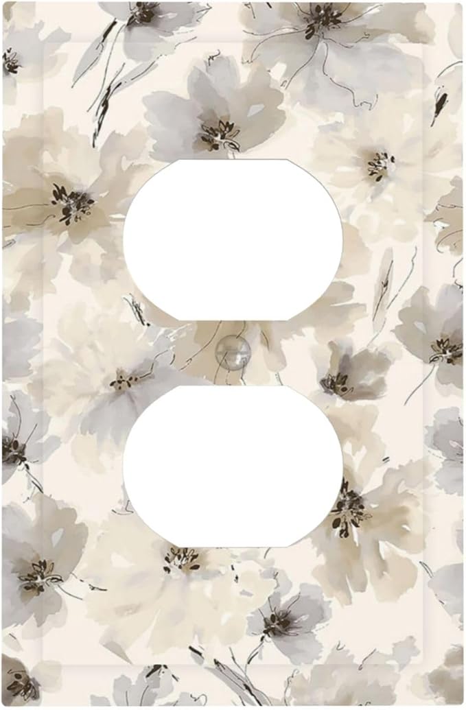 Outlet Covers Beige Flower Watercolor Flower 1 Gang Duplex Light Switch Cover Plate Decorative Switch Plate Covers Electrical Socket Cover for Bedroom Home Decor