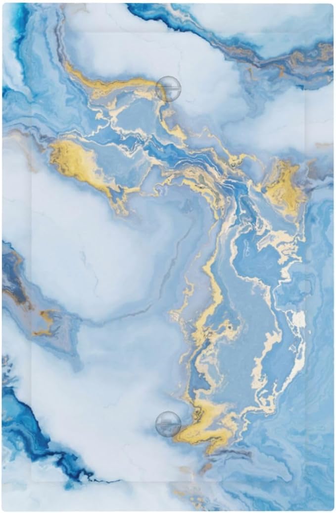 Beautiful Marble Texture Blue Gold Fluid Abstract Print Light Switch Cover Plate 1 Gang No Device Blank Electrical Wall Plates Faceplate Decorative Switch Plate Covers for Bedroom Bathroom Decor
