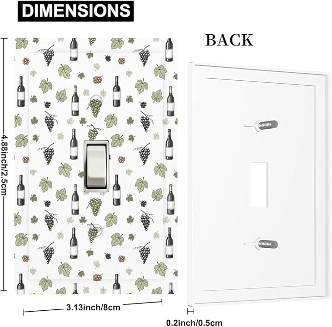 Wine & Vineyard 1-Gang Toggle Light Switch Plate, Vintage Wine Bottle & Grape French Country Decorative Wall Plate for Kitchen Decor