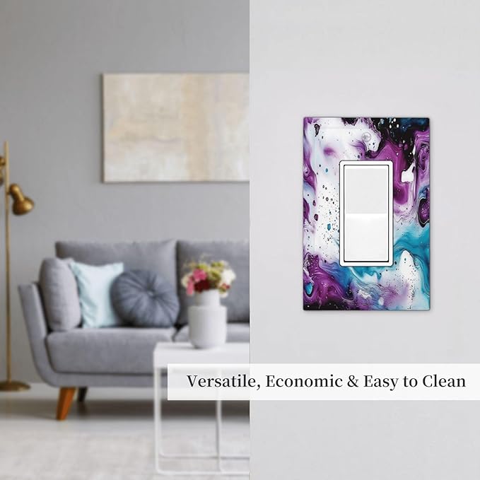 Decorative Outlet Covers Purple Blue Swirl Marble Tiles 1 Gang Single Rocker Light Switch Cover Plate Wall Plates Gfci Faceplate For Bed Room Living Room Decor