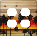 Sunset Beach Coconut Palm Tree Wooden Background Outlet Covers 2 Gang Double Duplex Decorative Light Switch Covers Electrical Wallplates Socket Faceplate for Bedroom Living Room Decor