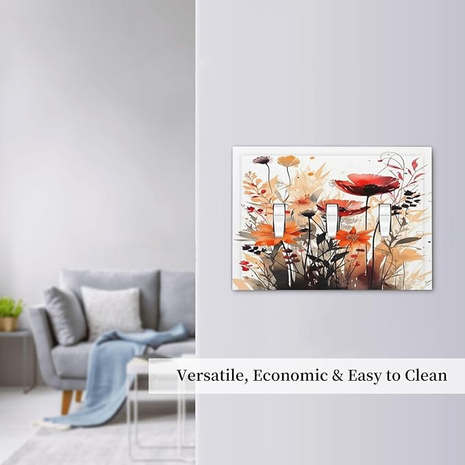 Decorative Switch Plates Country Watercolor Flowers Art Wildflower 3 Gang Wall Plate Faceplate Triple Toggle Light Switch Cover Electrical Wall Panels for Bedroom Cabin Decor