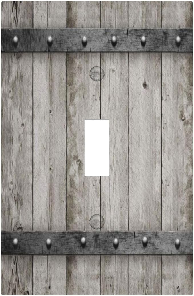Decorative Switch Plate Covers Vintage Wood Barn Door Texture Printed Country Farmhouse 1 Gang Wall Plate Single Toggle Light Switch Cover Plate Jumbo Electrical Switchplate Receptacle