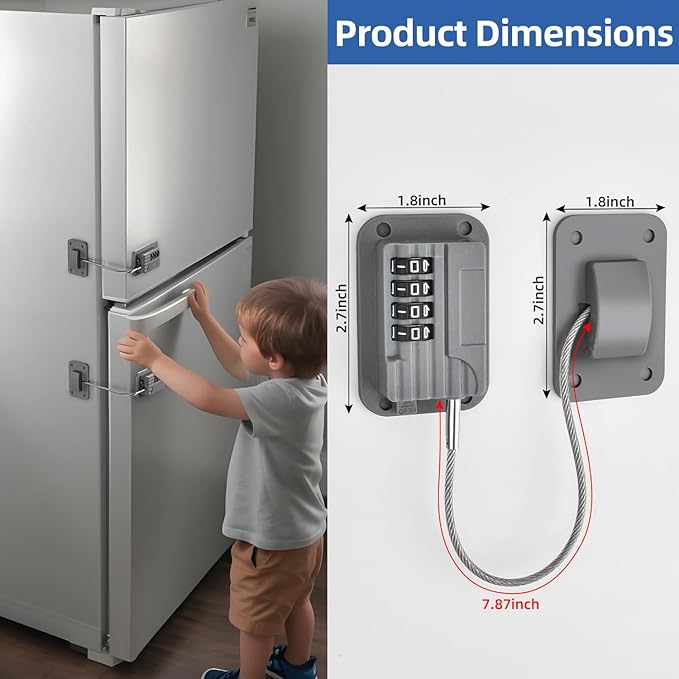 RORMGO Refrigerator Lock, Heavy Duty Fridge Locks for Kids, Freezer Lock with Combination for Refrigerator Drawer Cabinet Safety, Easy to Install No Keys Needed Grey