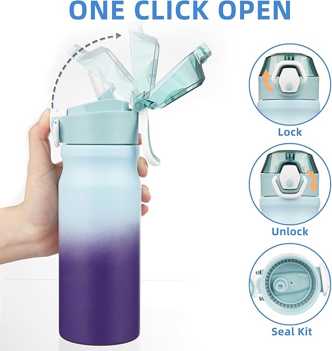 BJPKPK 18oz Insulated Water Bottle with Straw Stainless Steel Double Wall Water Bottles BPA Free Leak Proof Thermal Flask with Lockable Flip Lid and Soft Silicone Spout,Ocean Dream