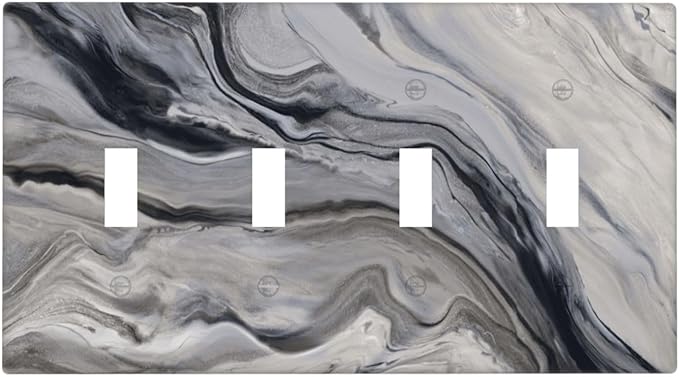 Grey And White Marble Abstract Art Print Light Switch Covers Quad Toggle Electrical Faceplate 4 Gang Wall Plate Decorative Switch Plates for Bathroom Kitchen Decor