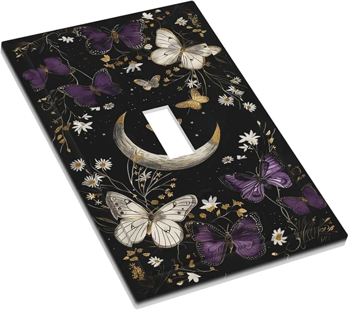 Decorative Light Switch Cover Plate Boho Crescent Moon Butterfly 1 Gang Single Toggle Wall Plate Electrical Outlet Covers Decorate Switch Plate Cover for Bedroom Home Decor
