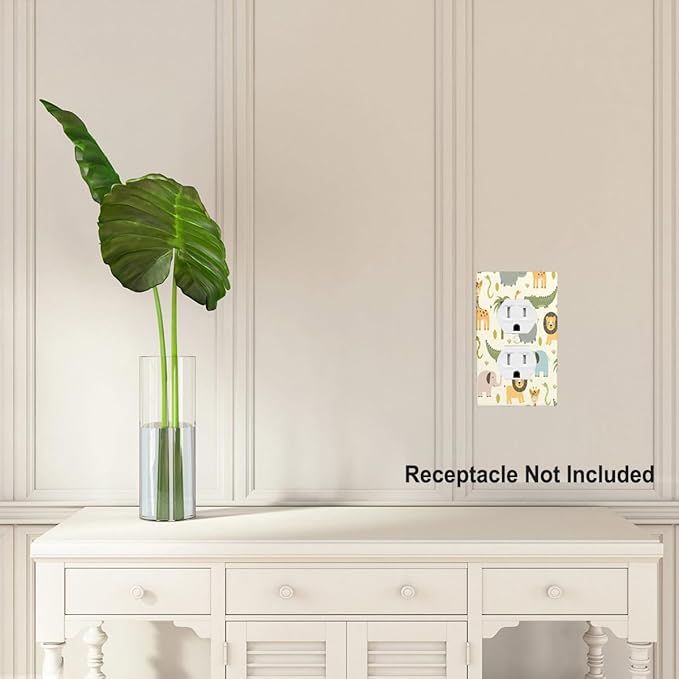Cartoon Animal Outlet Covers Cute Hippo Crocodile Lion Elephant And Giraffe Funny Wildlife 1-Gang Wall Plate Duplex Standard Receptacle Plug Cover for Boys Girls Room