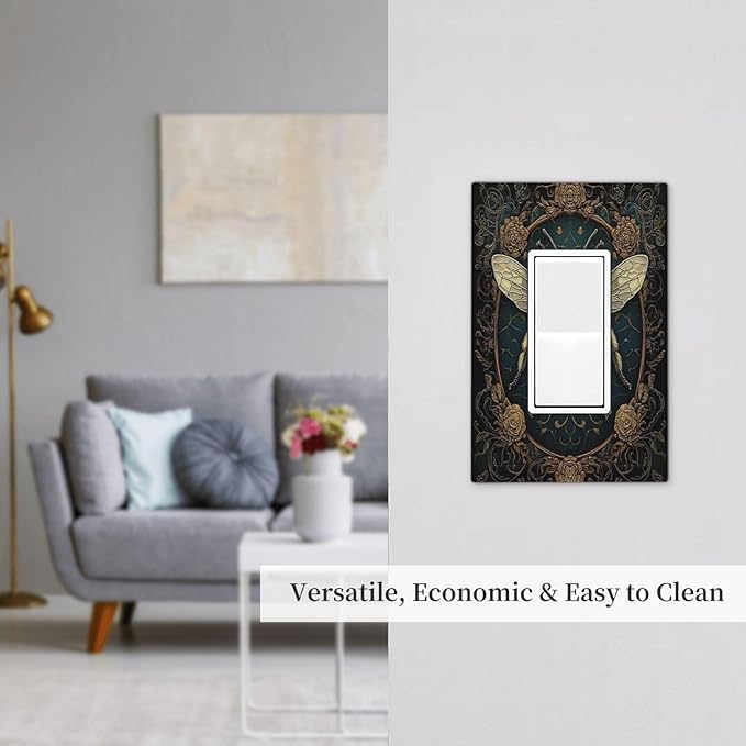 Decorative Outlet Covers Mid Century Bee Dark Floral 1 Gang Single Rocker Light Switch Cover Plate Wall Plates Gfci Faceplate For Home Office Decor