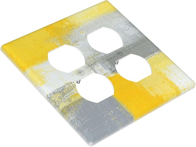 Outlet Covers Retro Modern Gray Yellow Ombre Abstract Art 2 Gang Decorative Light Switch Cover Double Duplex Wall Plates Switch Plates Electrical Socket Covers for Bathroom Bedroom Decor