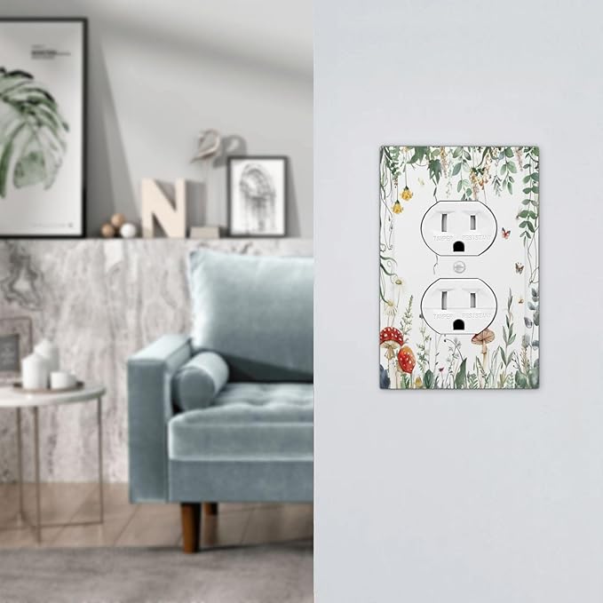 Outlet Covers Sage Plant Red Mushroom Butterfly Wild Flower 1 Gang Duplex Light Switch Cover Decorative Switch Plates Electrical Receptacle Faceplate Wall Plate For Bed Room Kids Room