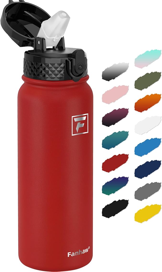 Fanhaw 20 oz Insulated Stainless Steel Water Bottle with Straw Lid, Leakproof & Anti-Dust Sports Bottle for Kids, Women & Men (Red)