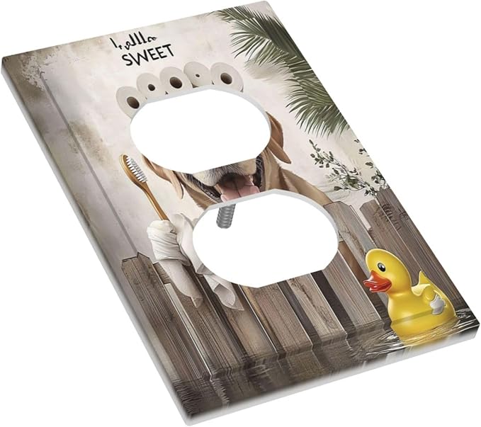 Funny Dog Rustic Farmhouse Wooden Fence Labrador Outlet Covers 1 Gang Duplex Light Switch Cover Decorative Switch Plates Electrical Receptacle Faceplate Wall Plate For Kids Room Bathroom Decor