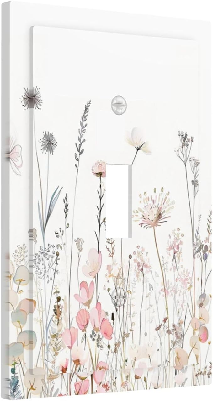 Floral Watercolor Wildflower Dandelion Plant Decorative Light Switch Cover 1 Gang Single Toggle Device Electrical Faceplate Switchplates Decorator Outlet Wall Plate for Farmhouse Bed Room Decor