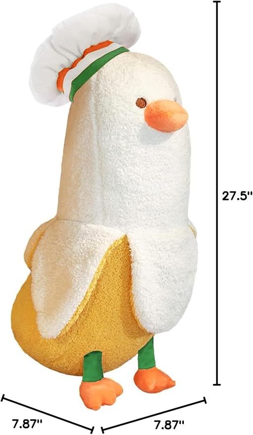 PEACH CAT Cute Banana Duck Stuffed Animal Long Banana Chef Duck Plush Pillow for Girls and Boys White 27.5"