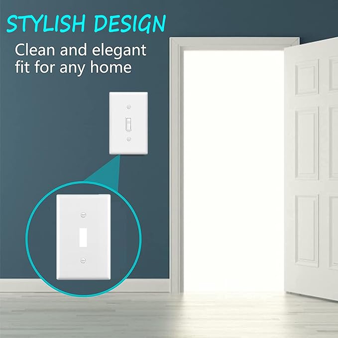 Light Switch Cover Plate,Toggle Light Switch Wall Plate,Toggle Wall Plate Cover,Standard Size 1-Gang 4.50" x 2.76",Unbreakable Polycarbonate Thermoplastic,UL Listed (2 Pack, Glossy White)